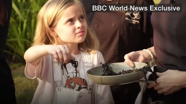 Fúj!! Angelina Jolie és gyermekei skorpiókat, tücsköket és tarantulákat falatoznak!