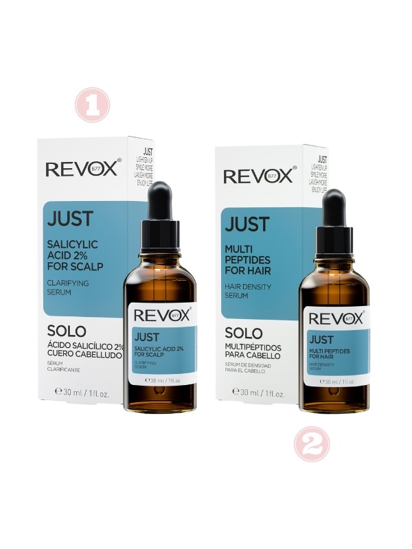 1. Just Szalicilsav 2% szérum fejbőrre REVOX 2899 Ft/30 ml 2. Just Multi Peptid szérum hajra REVOX 2899 Ft/30 ml