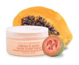 Papaya-guava luxus testvaj CUCCIO NATURALE 3500 Ft/240 g (14,58 Ft/1 g)-20%-kal olcsóbban a GLAMOUR-napokon: 2800 FtMiért használnál sima testápolót&#8230; amikor luxus vajjal is kenegetheted magad? A papayában  található természetes papain enzim revitalizálja a bőrt, a guava nektár erőteljes antioxidánsával pedig védi is azt.