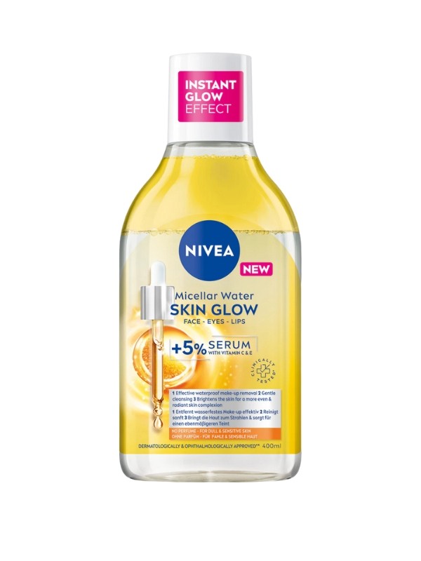 Skin Glow micellás víz NIVEA 2169 Ft/400 ml (5,42 Ft/1 ml) a Rossmann üzleteiben és online, GLAMOUR kuponnal 40% kedvezménnyel 1301 Ft 