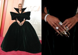 A 2025-ös Oscar-gála vörös szőnyegén a rejtett utalások vitathatatlanul legkifejezőbb öltözködési pillanata Cynthia Erivo Louis Vuitton ruhája volt. A pazar, sötétzöld szín egyértelmű kapcsolatot teremtett Elphaba szerepével a Wicked című darabban. De nemcsak a ruhája, hanem Erivo körmei is beszédesek voltak: Óz varázslatos világának szimbólumai díszítették a hatalmas karmokat.