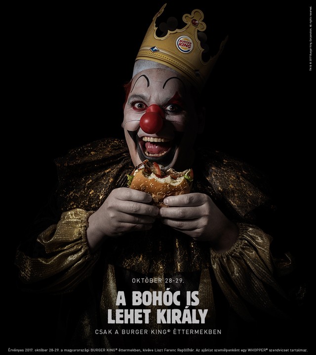 Bohócőrület a Burger Kingben! Riogass te is ingyen Whopperért a hétvégén!
