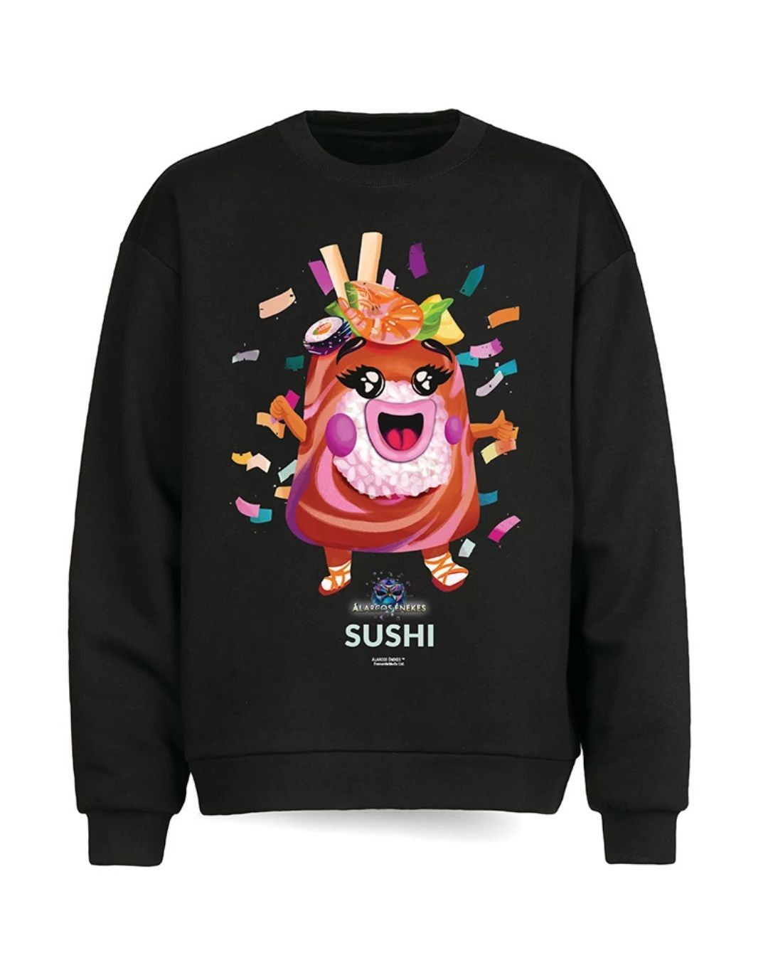 ÁLARCOS ÉNEKES UNISEX FEKETE KEREKNYAKÚ PULÓVER - SUSHI