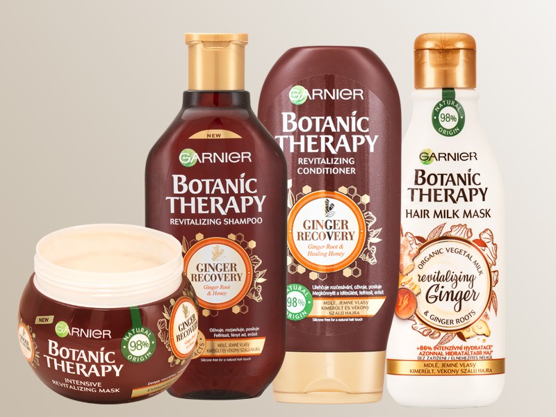 Ginger Recovery sampon 949 Ft, hajkondicionáló 949 Ft, hajmaszk 1699 Ft, tejes hajpakolás 1699 Ft