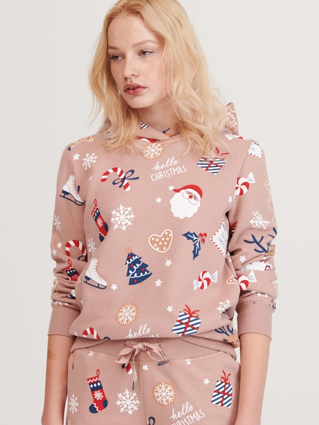 Karácsonyi mintás, kapucnis pulóver 5995 Ft reserved.com