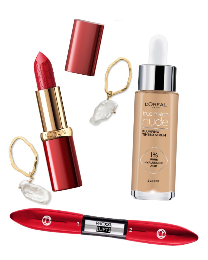 Colour Riche ajakrúzs (Lipstick Is Not A Yes) L'ORÉAL PARIS 4299 Ft, True Match színezett szérum L'ORÉAL PARIS 6299 Ft, Pro XXL Lift szempillaspirál L'ORÉAL PARIS 5299 Ft, Euphoria fülbevaló EVA REMENYI 48 900 Ft