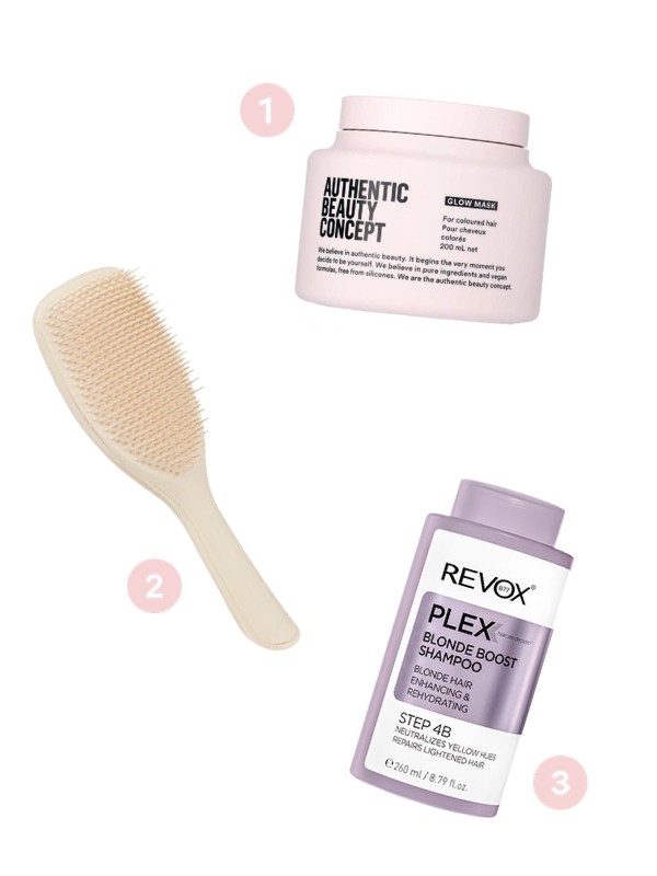1. Glow színvédő pakolás AUTHENTIC BEAUTY CONCEPT - keresd a partnerszalonokban! 2. Wet Detangler bontókefe (Vanilla) TANGLE TEEZER 6299 Ft 3. B77 Plex hajerősítő sampon szőke hajra REVOX 4999 Ft/260 ml (19,22 Ft/1 ml)