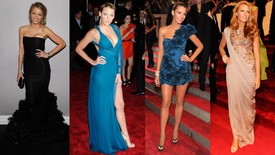 Mióta 2008-ban először megjelent a Met-gálán, Blake Lively minden évben stílusos látványosságot varázsolt a vörös szőnyegre. (Balról jobbra) 2008 Ralph Lauren ruha, 2009 Versace ruha, 2010 Marchesa ruha, 2011 Chanel ruha