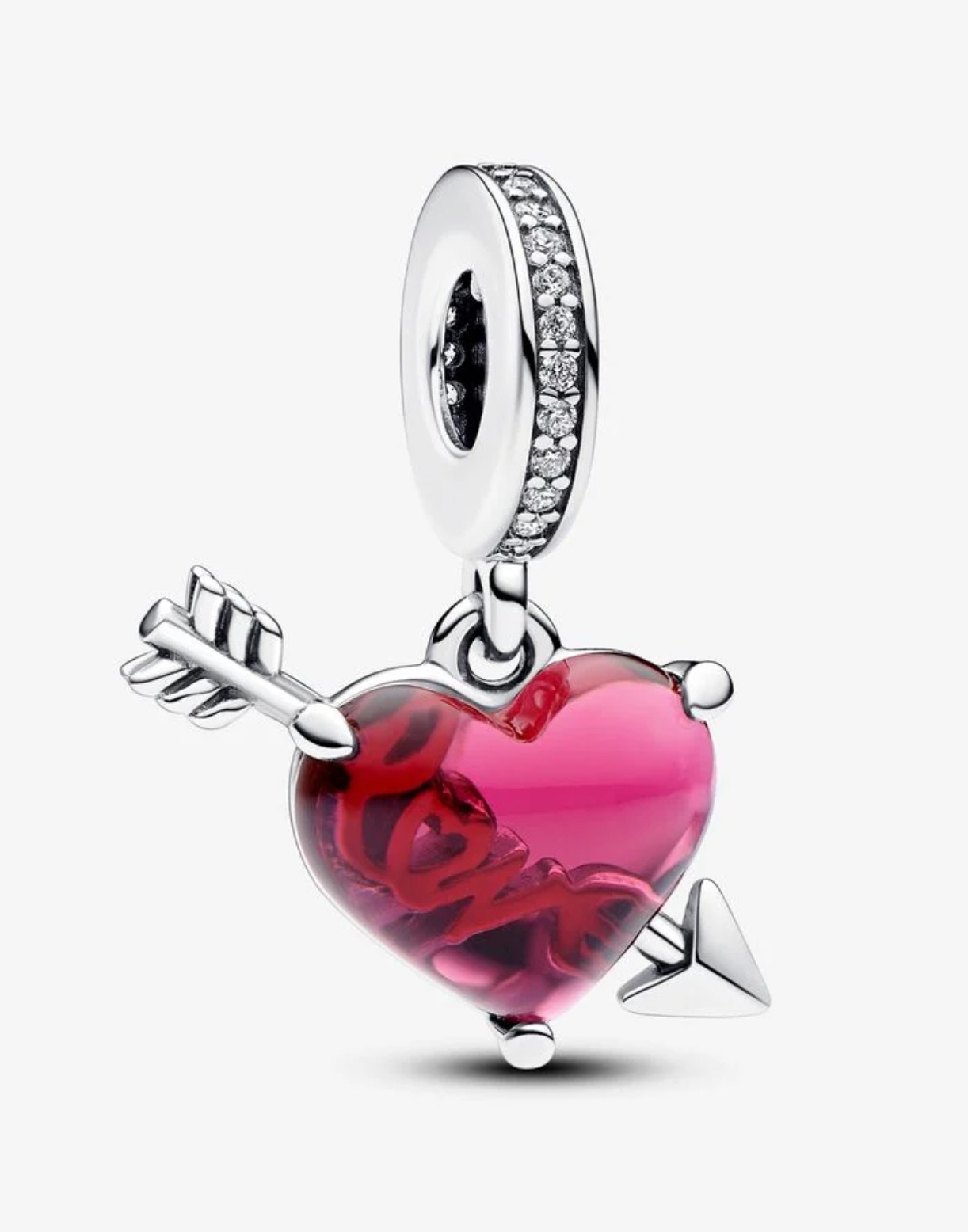 Piros szív és nyíl muranói üveg függő charm - 24 500 Ft