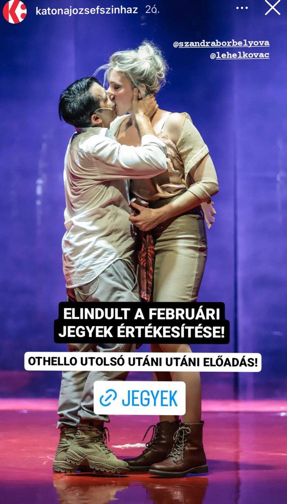 Borbély Alexandra és Kovács Lehel együtt játszanak az Othello című darabban