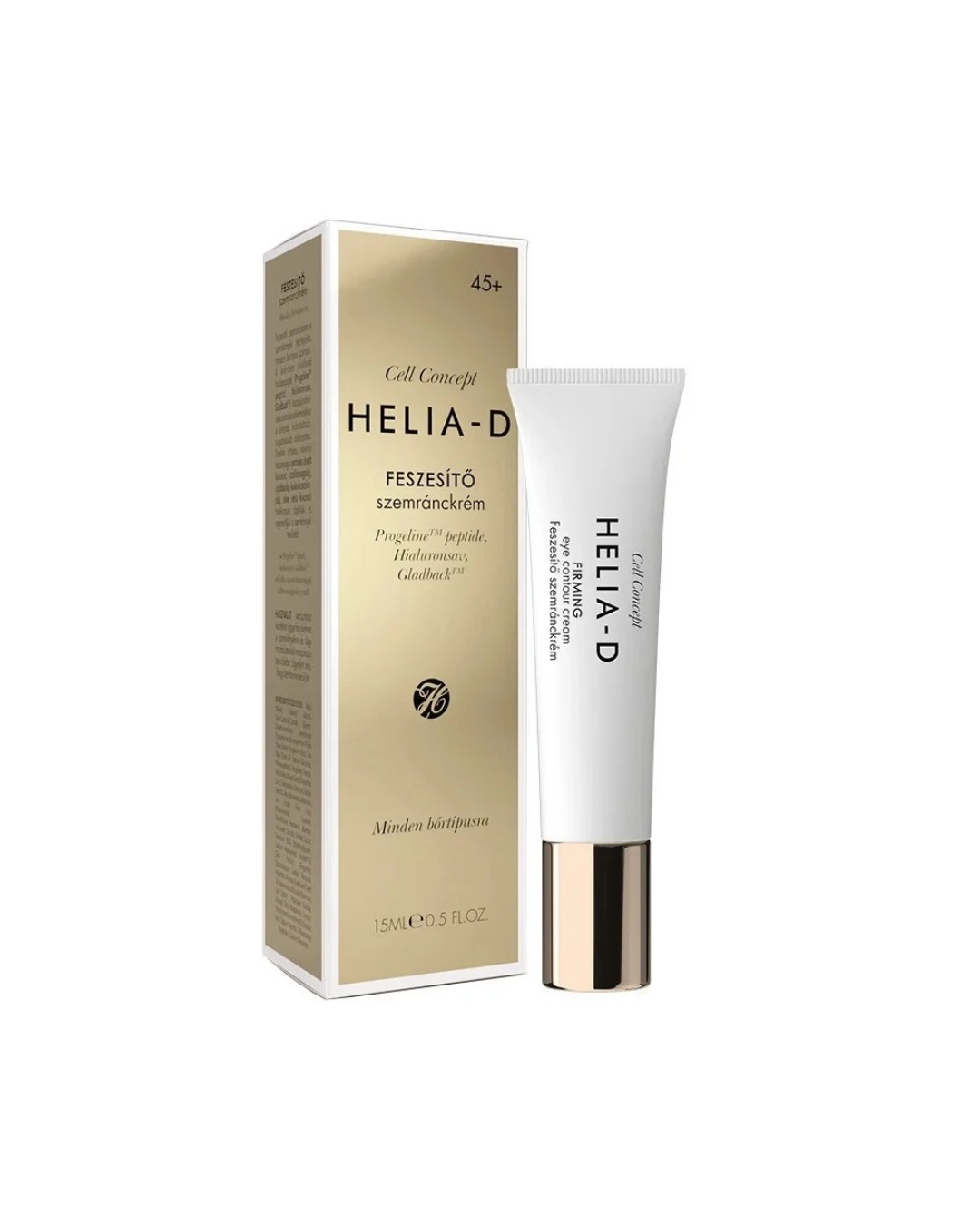 Cell Concept Feszesítő Szemránckrém 45+ HELIA-D 4499 FT/300 ml (14,99 Ft/1 ml). Hialuronsav tartalma megfelelő hidratálást nyújt az érzékeny bőrterület számára, a Progeline peptid pedig képes késleltetni a ráncok megjelenését.  
