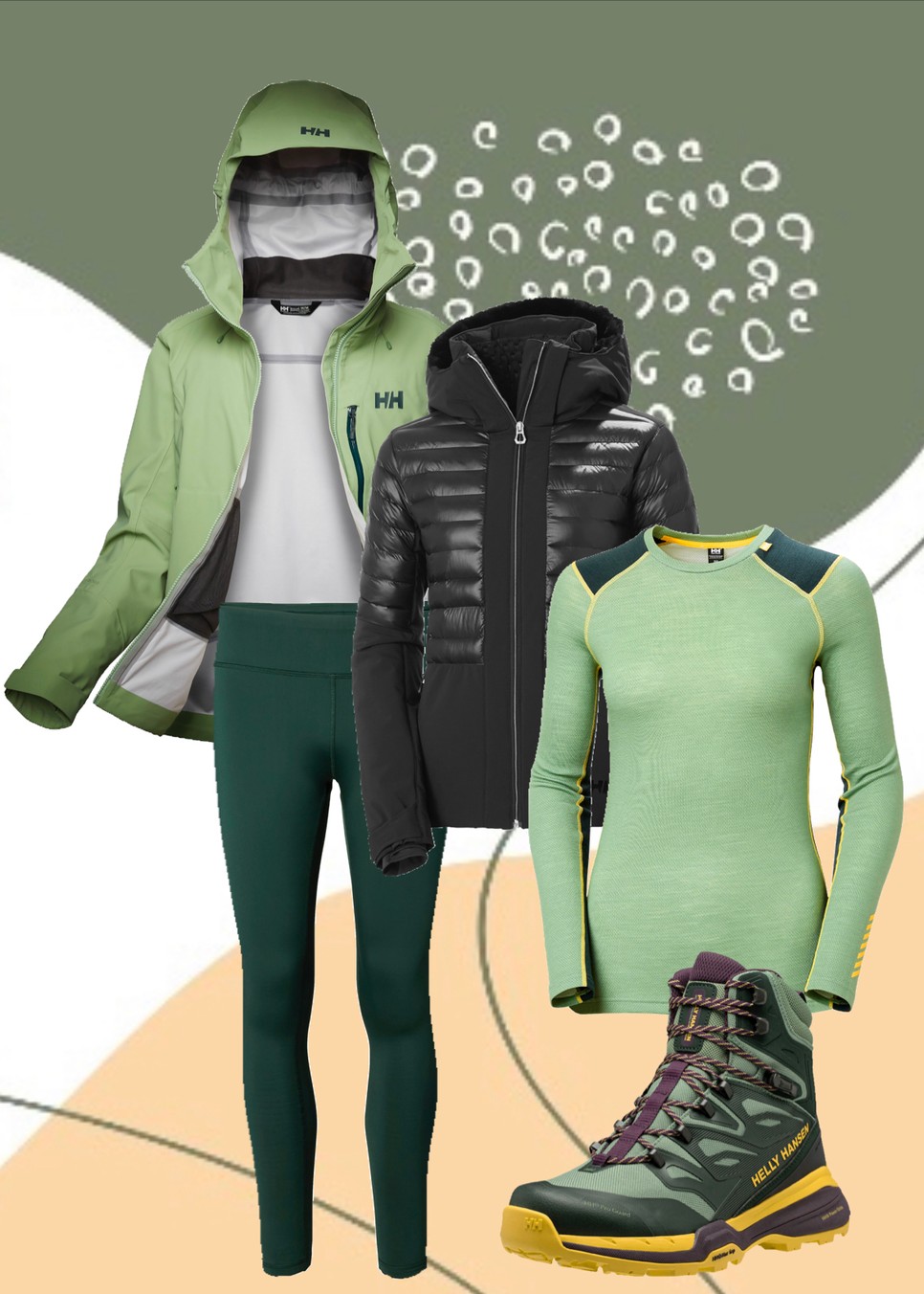 Dzseki, steppelt dzseki, gyapjú póló, leggings és túra bakancs HELLY HANSEN hellyhansne.com