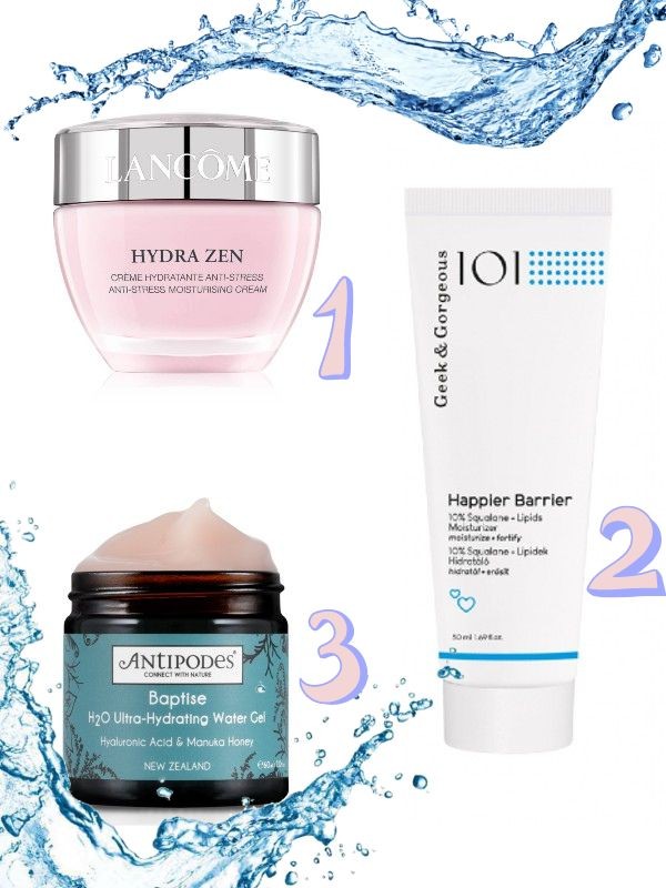 1. Hydra Zen hidratáló krém LANCOME 26 290 Ft/50 ml (525,8 ft/1 ml) 2. Happier Barrier hidratáló krém GEEK AND GORGEOUS 3490 ft/50 ml (69,8 Ft/1 ml) 3. Baptise ultra-hidratáló gél-krém ANTIPODES 14 990 ft/60 ml (249,83 Ft/1 ml)