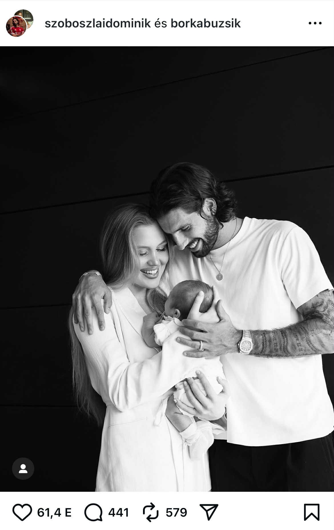 Szoboszlai Dominik és Buzsik Borka első közös gyermeke tavaly augusztus legelején látta meg a napvilágot. Bár a nevét egyelőre nem árulták el, annyit tudhatunk a csöppségről, hogy kislány. 