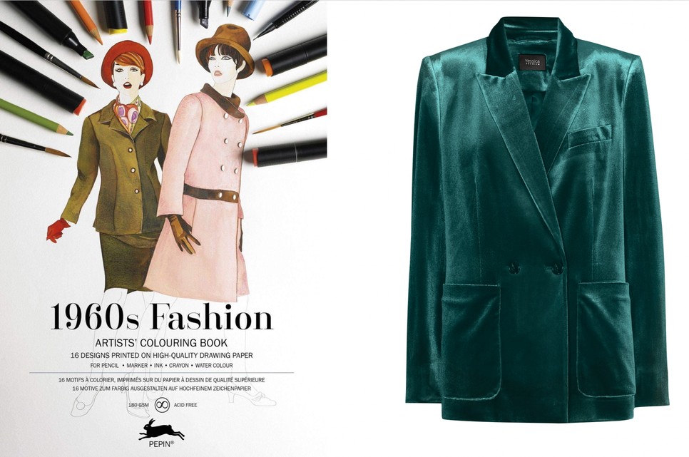 1960-as évek divatja felnőtt színező könyv PEPIN - rajzshop.hu 5990 Ft, Blézer C&A - c-and-a.com