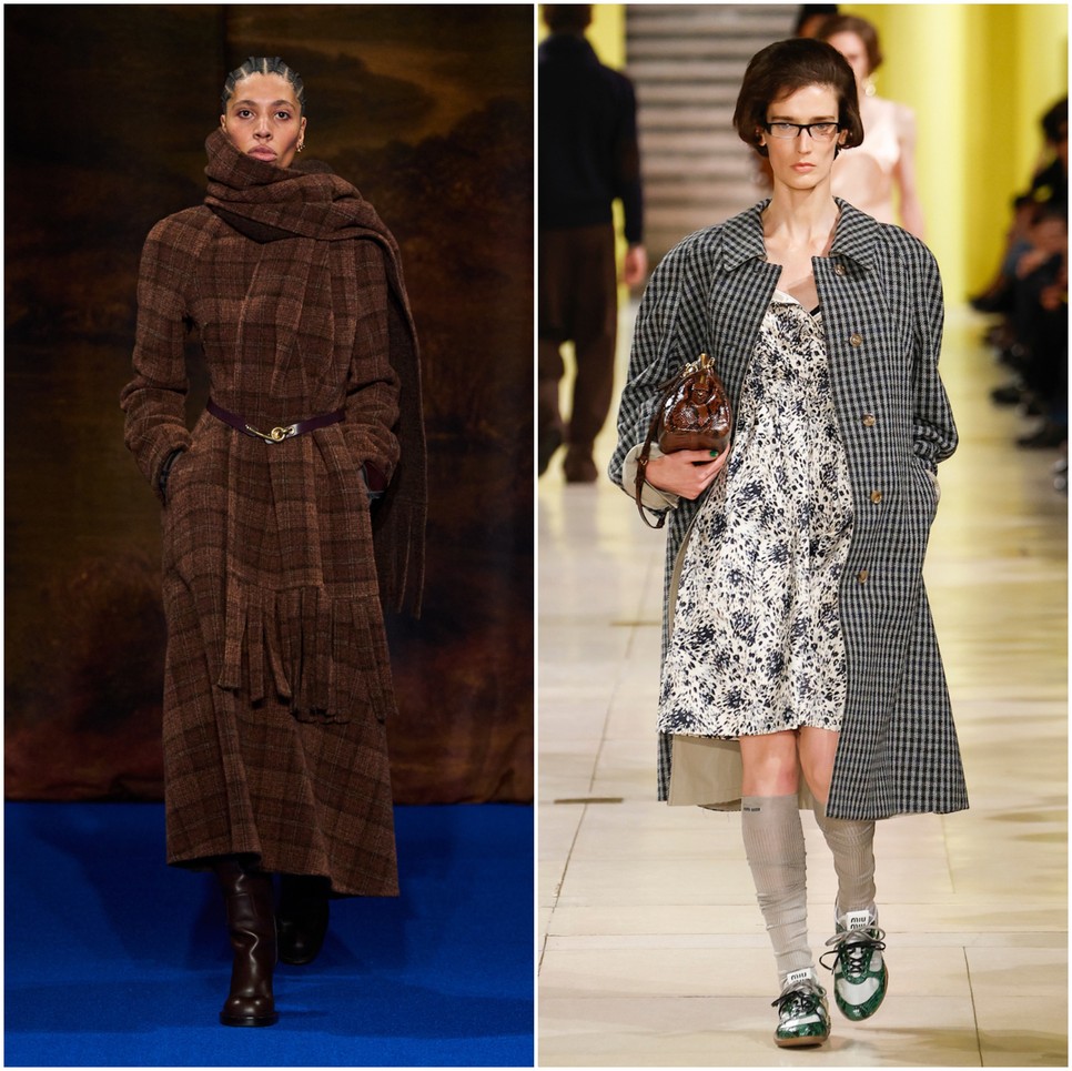 A kockás minta a flanelingeken túl a télikabát divatban is hódít, ahogy a Burberry és a Miu Miu kifutóján is