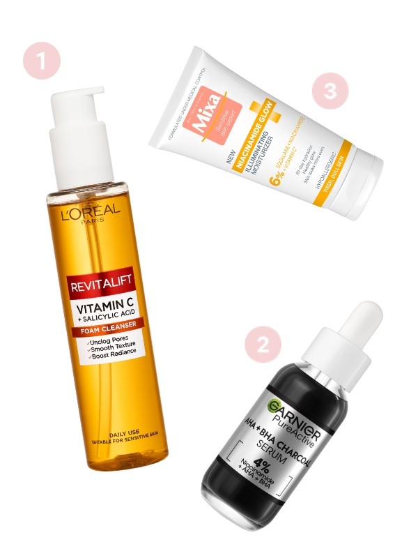 1. Revitalift Clinical C-vitaminos habzó arctisztító L'ORÉAL PARIS 3499 Ft/150 ml (23,32 Ft/1 ml) 2. Skin Naturals Pure Active szérum GARNIER 3999 Ft/30 ml 3. Niacinamide Glow ragyogást adó, 24 órás hidratáló krémMIXA 2999 Ft/50 ml (59,98 Ft/1 ml)