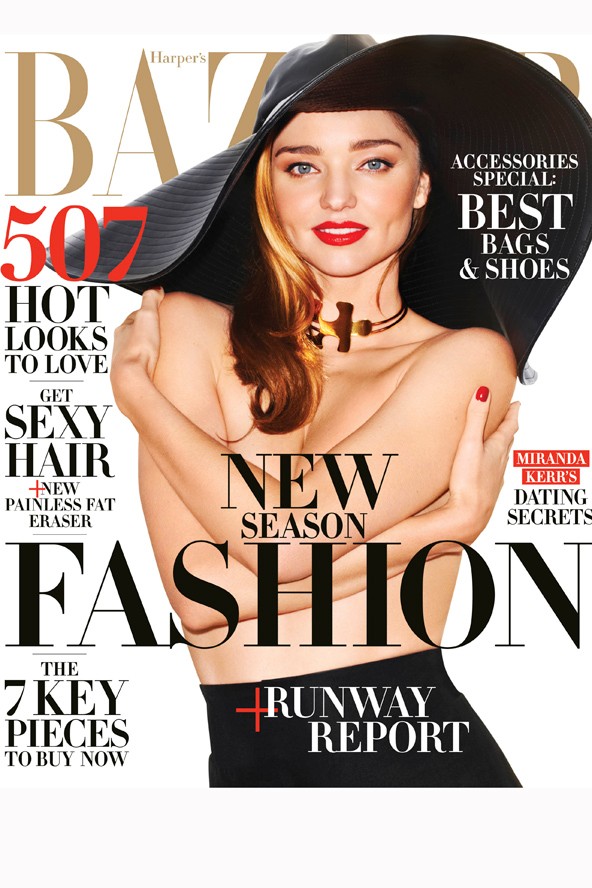 Miranda Kerr félmeztelenül a Harper´s Bazaar címlapján