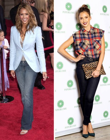 Rajong a farmernadrágokért, sokáig a vörös szőnyegen is rendszeresen hordta őket. Néha ma is farmerben jelenik meg egy-egy eseményen. Mostani nadrág-felső-kiegészítő kombinációi igen stílusosak, pedig régebben sem volt rossz.