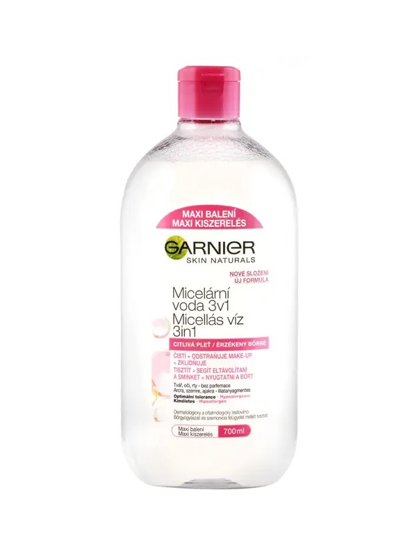 Skin Naturals micellás víz érzékeny bőrre GARNIER 2199 Ft/700 ml (3,14 Ft/1 ml) a Rossmann üzleteiben és online, GLAMOUR-napok Summer Week kuponnal, 30% kedvezménnyel 1539,3 Ft