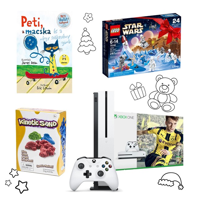 Eric Litwin Peti, a macska és a négy szökevény www.pagony.hu, Mozgó homok KINETIC SAND www.kreativjatek.hu, Star Wars LEGO - Liliput Játékbolt 9795 Ft, Xbox One S 1TB - Fifa 17 Bundle, MICROSOFT - Media Markt 116999 Ft