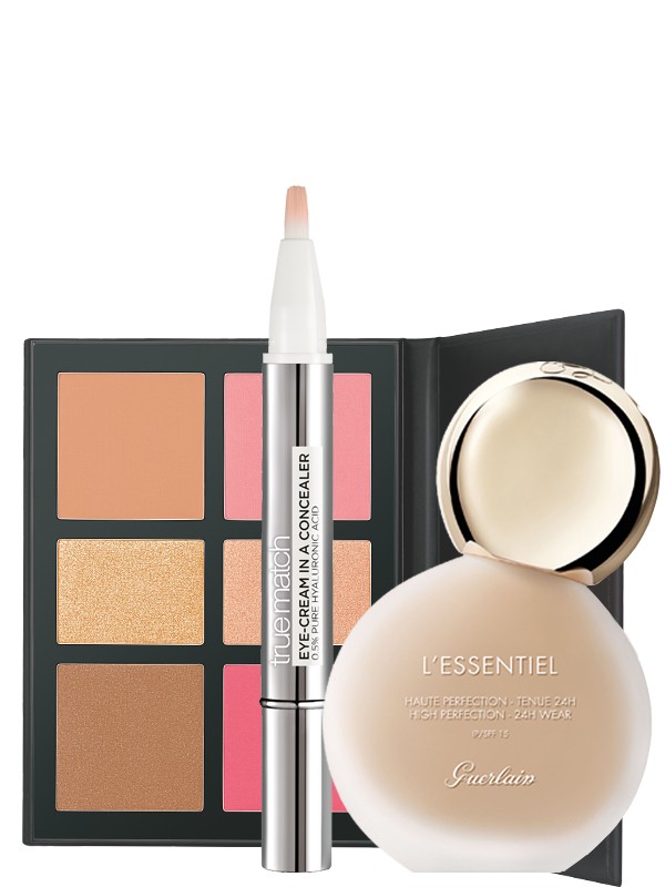 L&#8217;Essentiel High Perfection alapozó GUERLAIN 21500 Ft, True Match korrektortoll L&#8217;ORÉAL PARIS 3699 Ft, Pirosító, bronzosító és highlighter-paletta AVON 4199 Ft