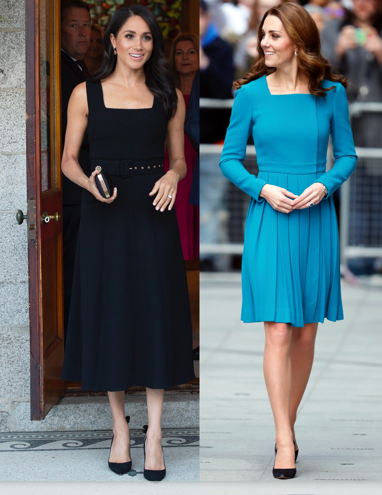 Emilia Wickstead hosszú évek óta Katalin hercegné kedvenc tervezője, ám Meghan több emlékezetes ruhája is a nevéhez fűződik. Egy tervező, a stílus mégis nagyon különböző.