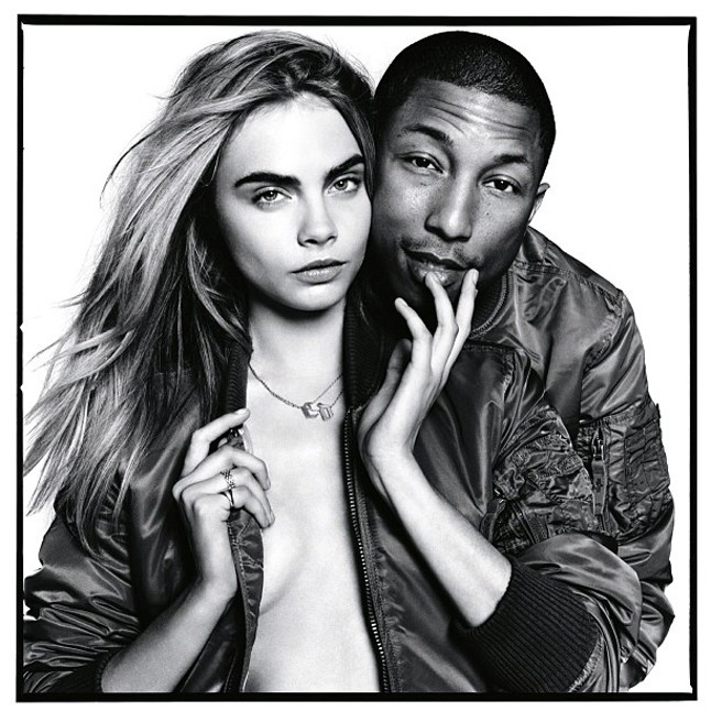 Cara Delevingne és Pharrell Williams a Vogue szeptemberi számához pózolnak közösen.