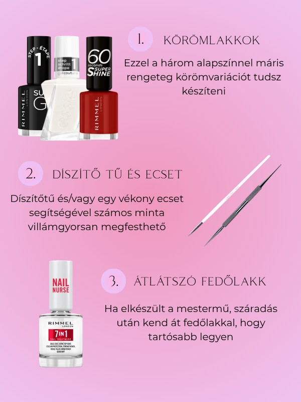 Az alábbi eszközök segítségével villámgyorsan készíthetsz pókot, pókhálót, szellemet vagy akár még vércseppeket is körmeidre.