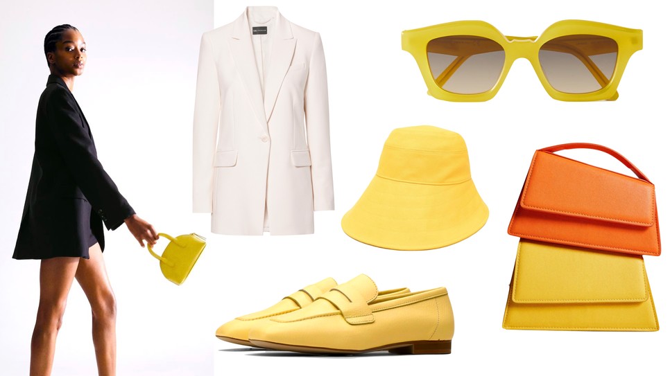 Zakó C&A 19 995 Ft, Napszemüveg LOEWE - net-a-porter.com, Kalap THE ATTICO - farfetch.com, Cipő GINO ROSSI - CCC 23 995 Ft, Táska MANGO 8995 Ft