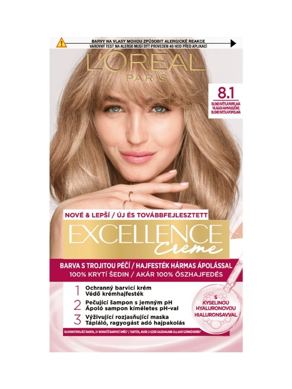 Excellence krémes, tartós hajfesték (8.1 világos hamvasszőke) L'ORÉAL PARIS 2499 Ft GLAMOUR-kuponnal, 30% kedvezménnyel 1749 Ft. A kupon érvényes az ország összes ROSSMANN üzletében*, Online Drogériájában és mobilapplikáción keresztül a készlet erejéig, 2025. február 10-16. között.