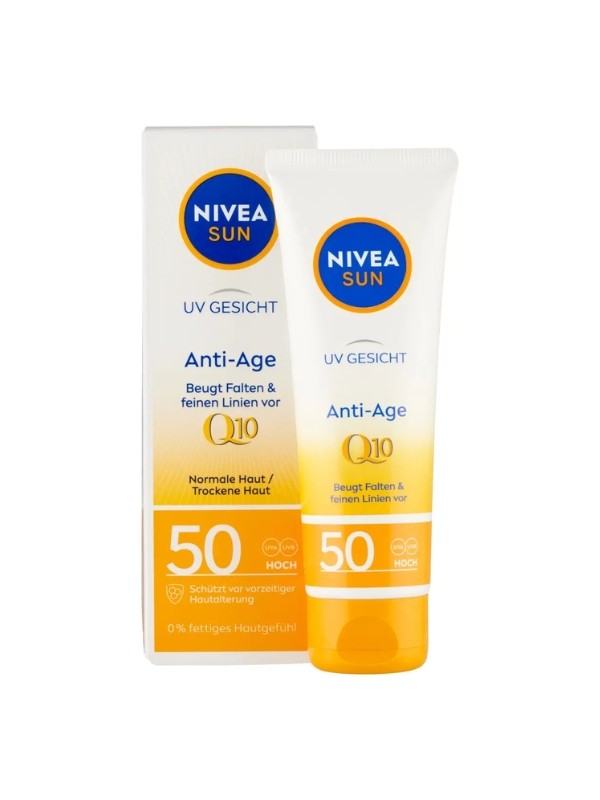 Sun Q10 fényvédő krém NIVEA 3699 Ft/50 ml (73,98 Ft/1 ml) a Rossmann üzleteiben és online, GLAMOUR kuponnal 30% kedvezménnyel 2589 Ft 
