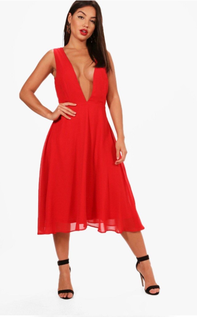 Mallorie Chiffon Plunge Neck Midi Dress, 30$
