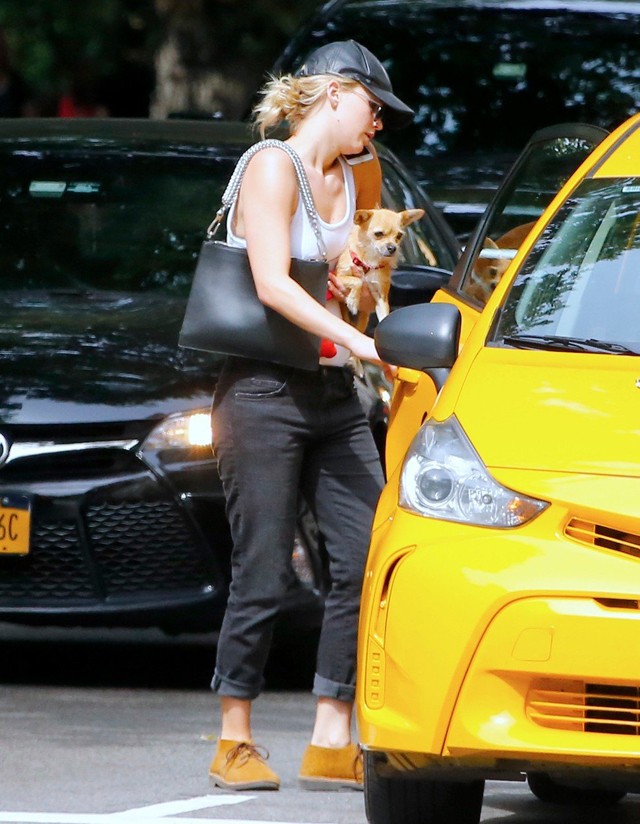 Ilyen lazán taxizik Jennifer Lawrence és kutyusa!
