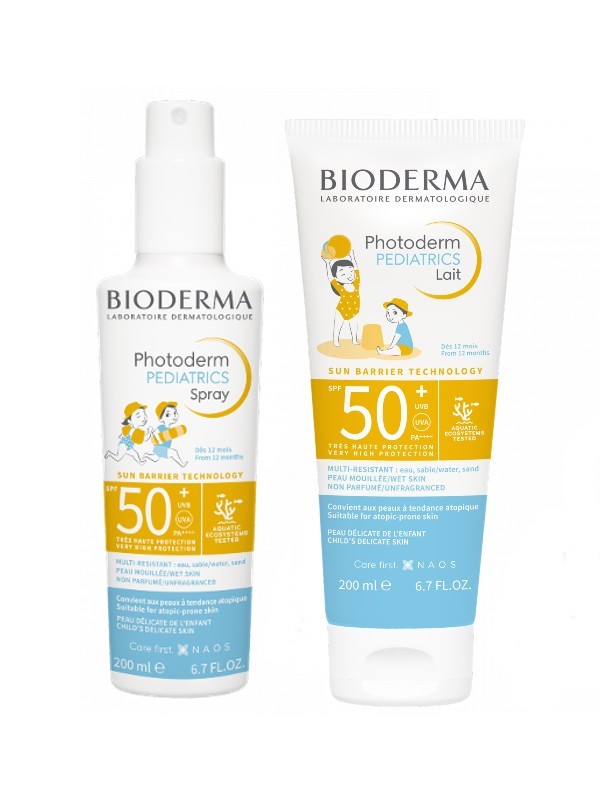 Photoderm Pediatics fényvédő spray BIODERMA 10 324 Ft/200 ml (51,57 Ft/1 ml), Photoderm Pediatics fényvédő tej BIODERMA 9329 Ft/200 ml (46,64 Ft/1 ml)