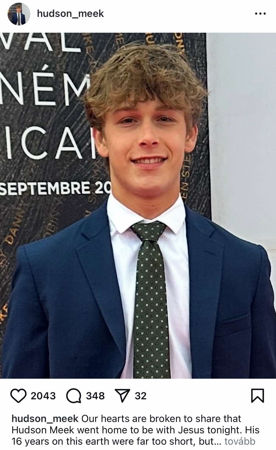 Hudson Meek halálhírét családja jelentette be közösségi oldalán