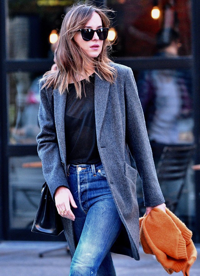 dakota johnson, gucci, hermés táska, utcai stílus, a szürke ötven árnyalata