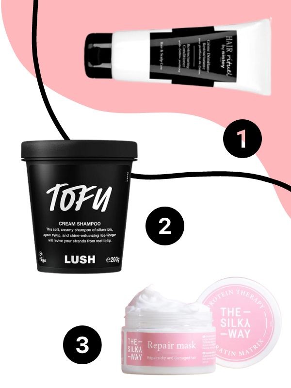 1. Hajszerkezet javító balzsam gyapotfehérjével HAIR RITUEL BY SISLEY 29 200 Ft/200 ml ( 146 Ft/1 ml)- manionnaud.hu 2. Kérémsampon (Tofu) LUSH 8890 Ft/200 ml (44,45 Ft/ 1 ml) 3. Hajregeneráló maszk THE SILKYWAY 6490 Ft