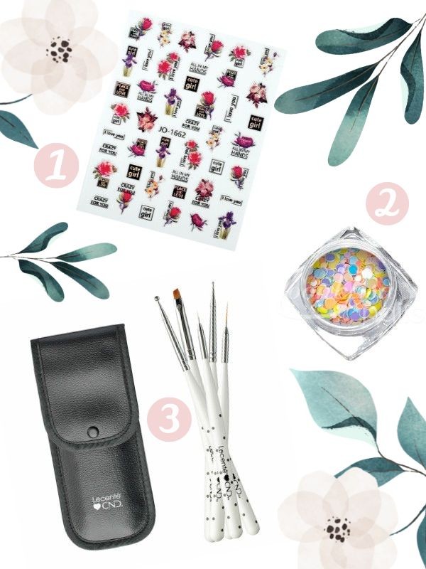 1. Virágos köröm matrica (JO-1662) CRYSTAL NAILS 610 Ft 2. Szivárvány glitter (278) MOONBASA NAILS 420 Ft 3. Körömdíszítő ecset szett tokkal CND x LECENTÉ 9990 Ft 