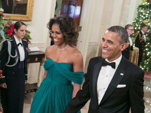 Michelle Obama türkiz estélyiben