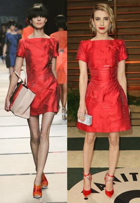 Emma Roberts vonzó, piros és fényes, tökéletes kis koktélruhában jelentkezett, amit Fendi kifutóján nézett ki magának.