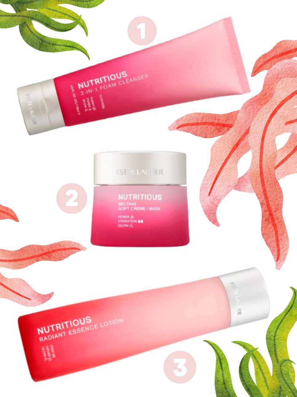 1. Nutritious 2 In 1 habzó arctisztító ESTÉE LAUDER 11 400 Ft/125 ml (91,2 Ft/1 ml) 2. Nutritious Melting Soft krém/maszk ESTÉE LAUDER 15 700 Ft/50 ml (314 Ft/1 ml) 3. Nutritious Radiant Essence lotion 13 400 Ft/200 ml (67 Ft/1 ml)