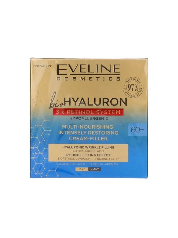 Bio Hyaluron 3xRetinol tápláló arckrém EVELINE COSMETICS 2499 Ft/50 ml (49,98 Ft/1 ml) a Rossmann üzleteiben és online, GLAMOUR kuponnal, 30% kedvezménnyel 1749,3 Ft 