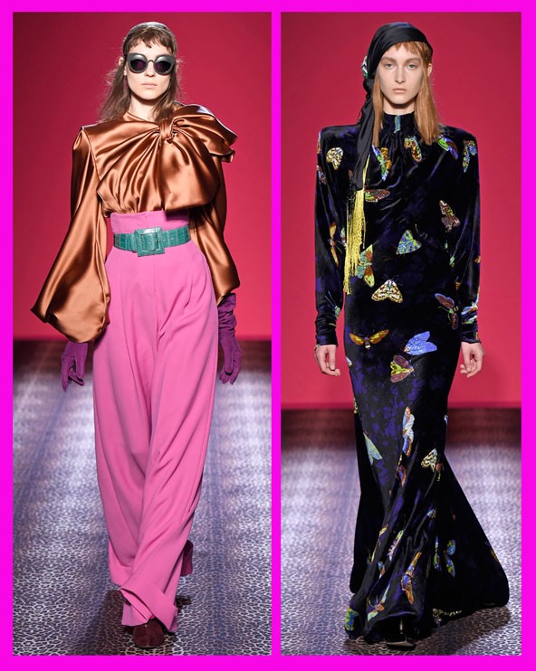 A 2014-15 ősz-téli már a megújult márka második kollekciója. A rózsaszín és a jellegzetes Schiaparelli pillangóminta természetesen nem hiányozhatott.