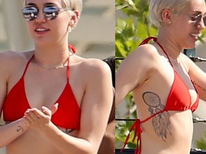 Miley Cyrus piros bikiniben
