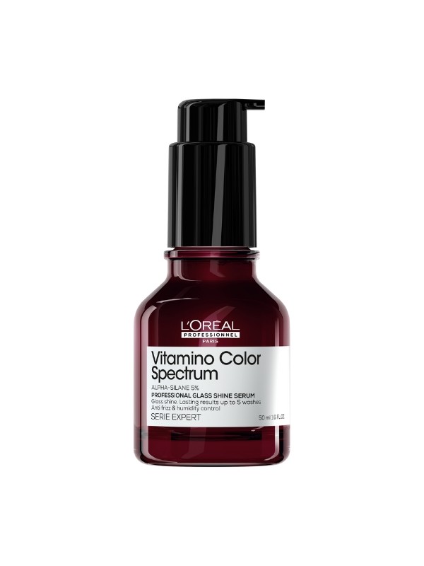 A Glass Shine Szérum egy hajban maradó szérum, amely tartós tükörfényű ragyogást biztosít akár 10 mosásig. Hőre aktiválódó formulája védi a hajat a káros UV-sugárzástól, szöszösödéstől és párától, miközben hővédelmet nyújt akár 230 °C-ig, így könnyen a fodrászok és vendégek kedvencévé válhat. - Vitamino Color Spectrum Glass Shine fényszérum L'ORÉAL PROFESSIONNEL 12 510 Ft/50 ml (250,2 Ft/1 ml)
