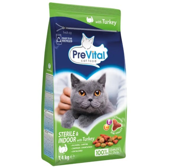 PreVital száraz macskaeledel, macskatáp steril, lakásban tartott macskáknak pulykával (1,4 kg) 2749 Ft, GLAMOUR-kuponnal, 30% kedvezménnyel 1924 Ft a Rossmann üzleteiben és online
