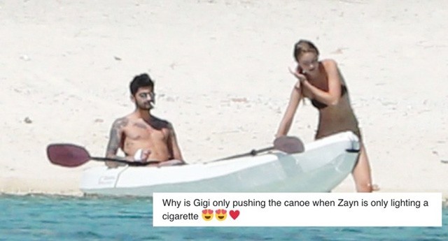 gigi hadid, zayn malik, nyaralás, kajak, internet, vicces, one direction, kajakozás