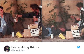 Keanu hajléktalanokkal iszogat