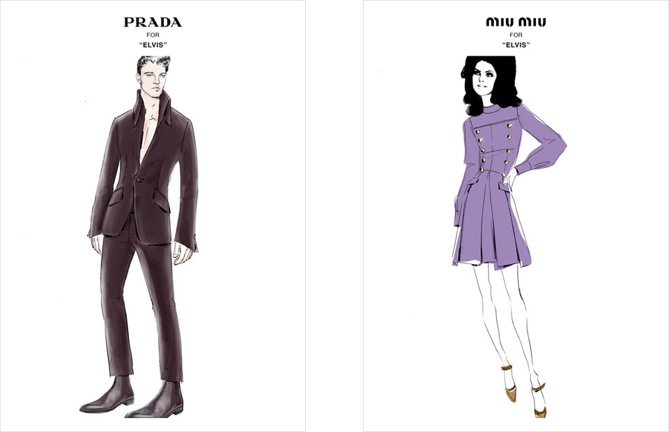  Az Elvis című filmhez készített jelmezvázlatok a Miu Miu és Prada archívuma alapján